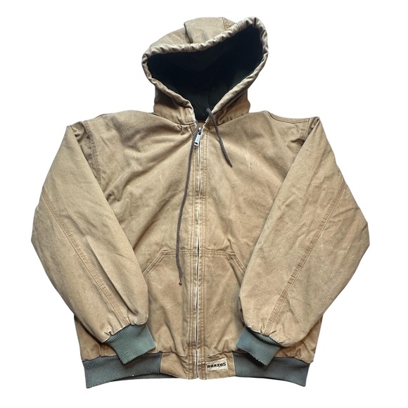 Brazos Other - Brazos Work Force Jacket Mens Large Brown Hooded Canvas Insulated Workwear